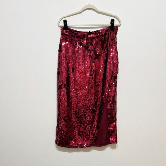 NEW ASOS Editions Hot Pink Sequin Glitter Sparkle Embellished Slit Midi Skirt 10 - Picture 1 of 4